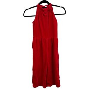 Janie and Jack Girls Romper Jumpsuit 6 Red Velvet Holiday Party Bow Sleeveless